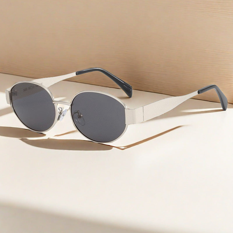Vintage oval metal sunglasses for women, view 7