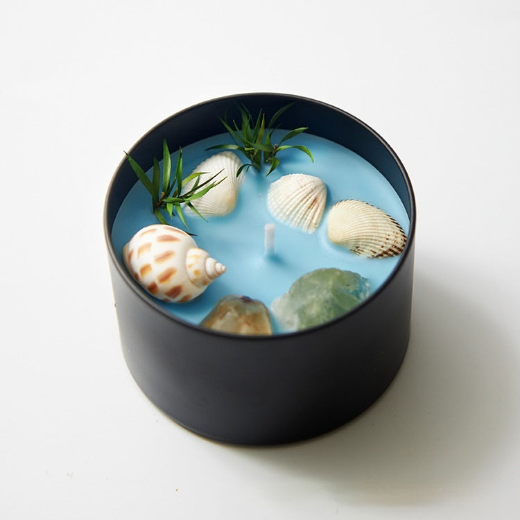 Boho dried flower tin candle with bohemian print, view 15