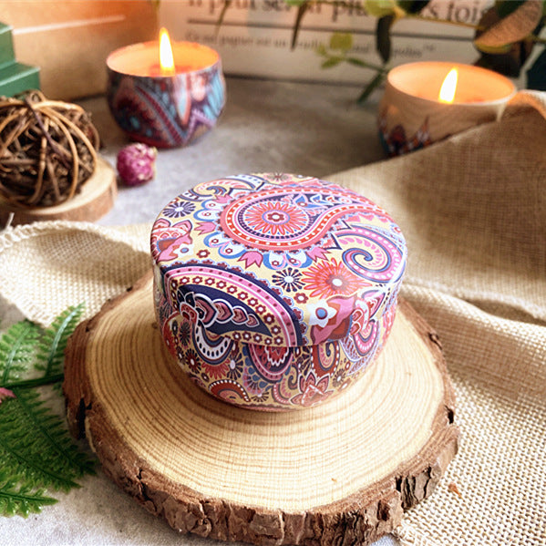 Vintage paisley tin soy candle with dried flowers, view 4