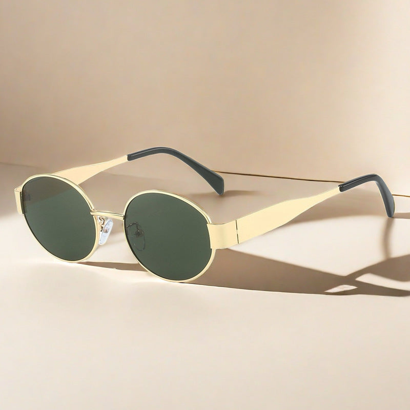 Vintage oval metal sunglasses for women, view 3