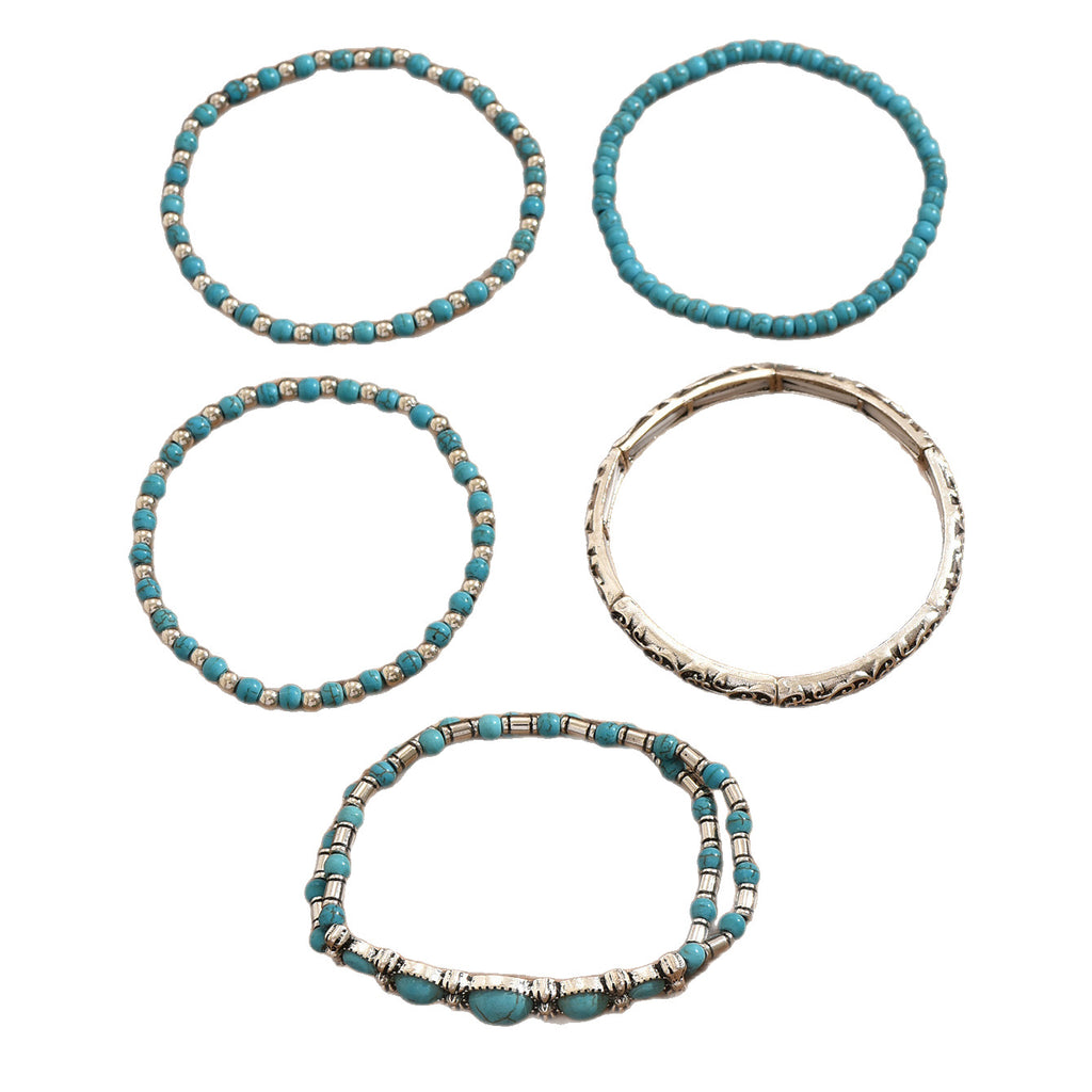Layered turquoise beaded stretch bracelet set, view 2