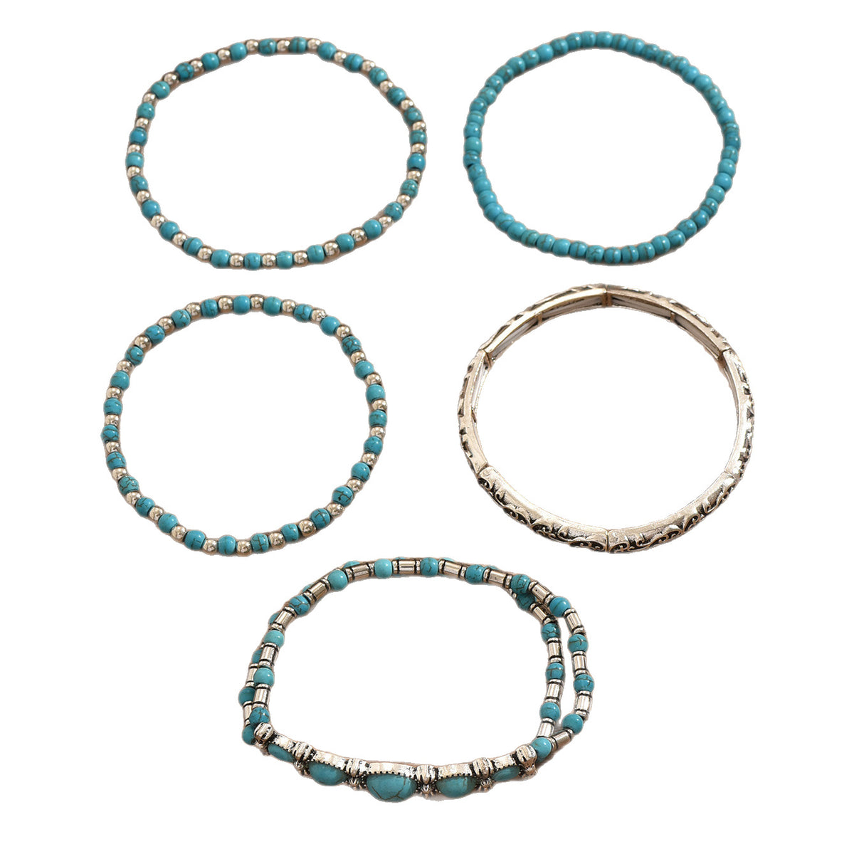 Layered turquoise beaded stretch bracelet set, view 2