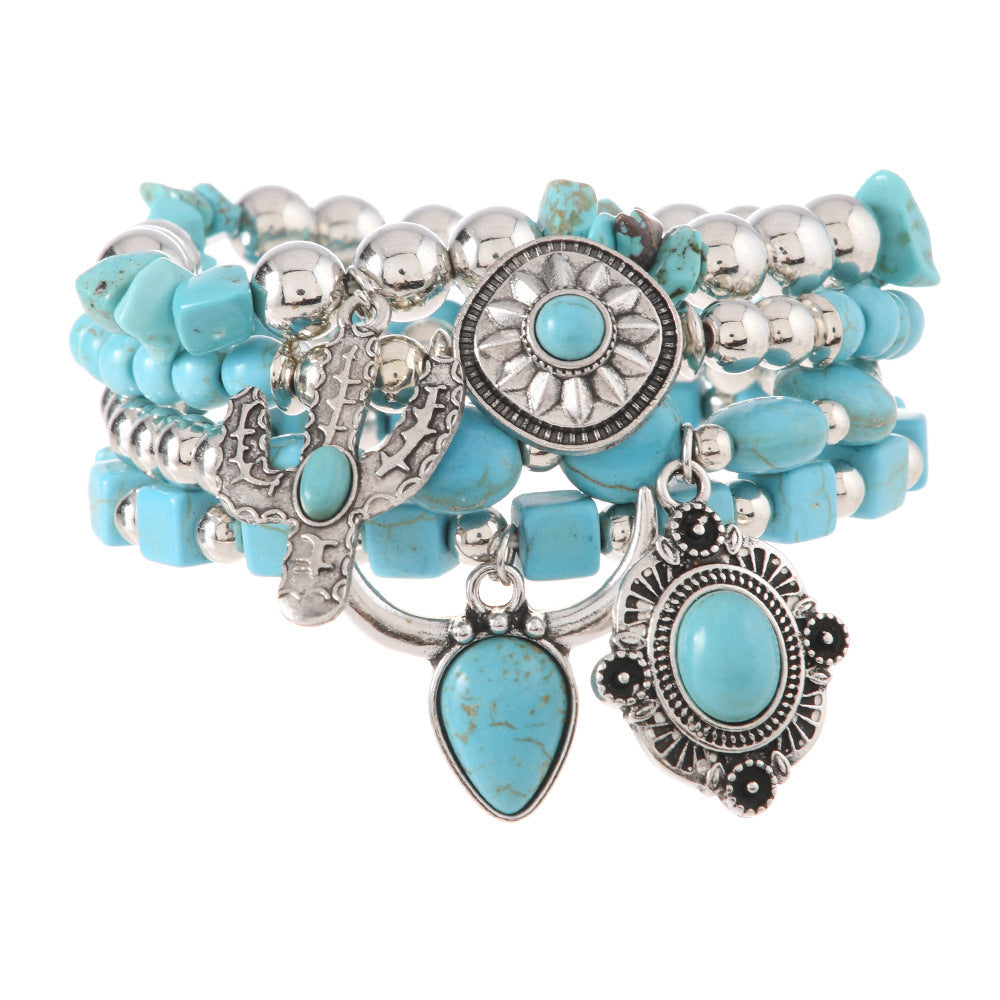 Turquoise concho charm beaded bracelet stack, view 9