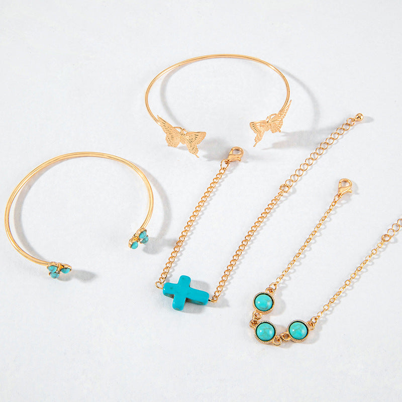Turquoise and silver bracelet stack set of 4, view 2