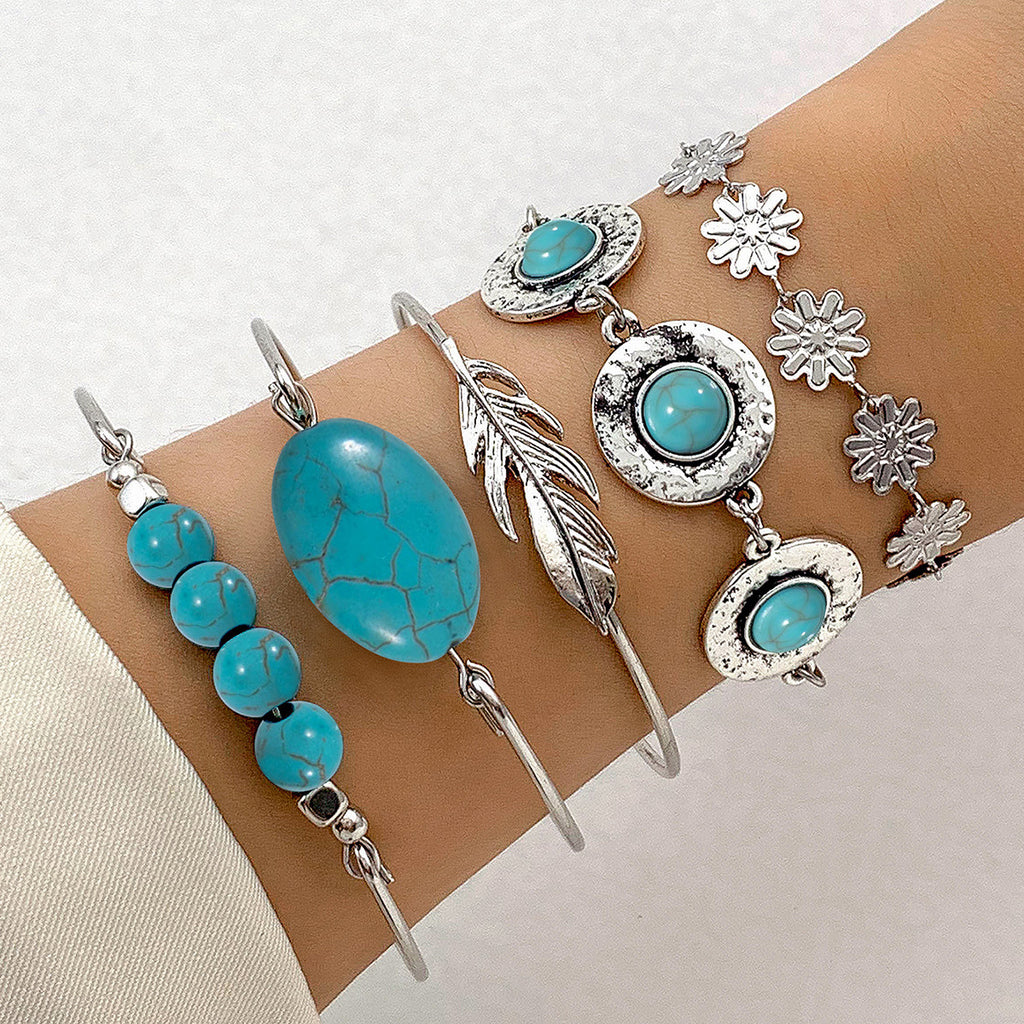 Turquoise and silver bracelet stack set of 4, view 4