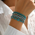 Layered turquoise beaded stretch bracelet set, view 5