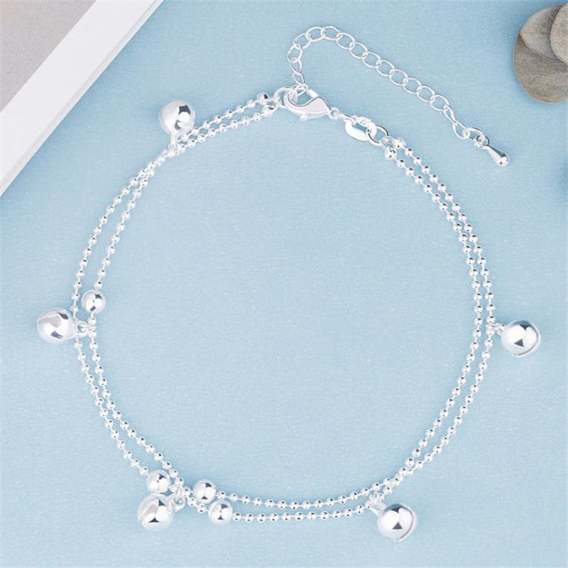 Silver bell layered boho anklet, view 3