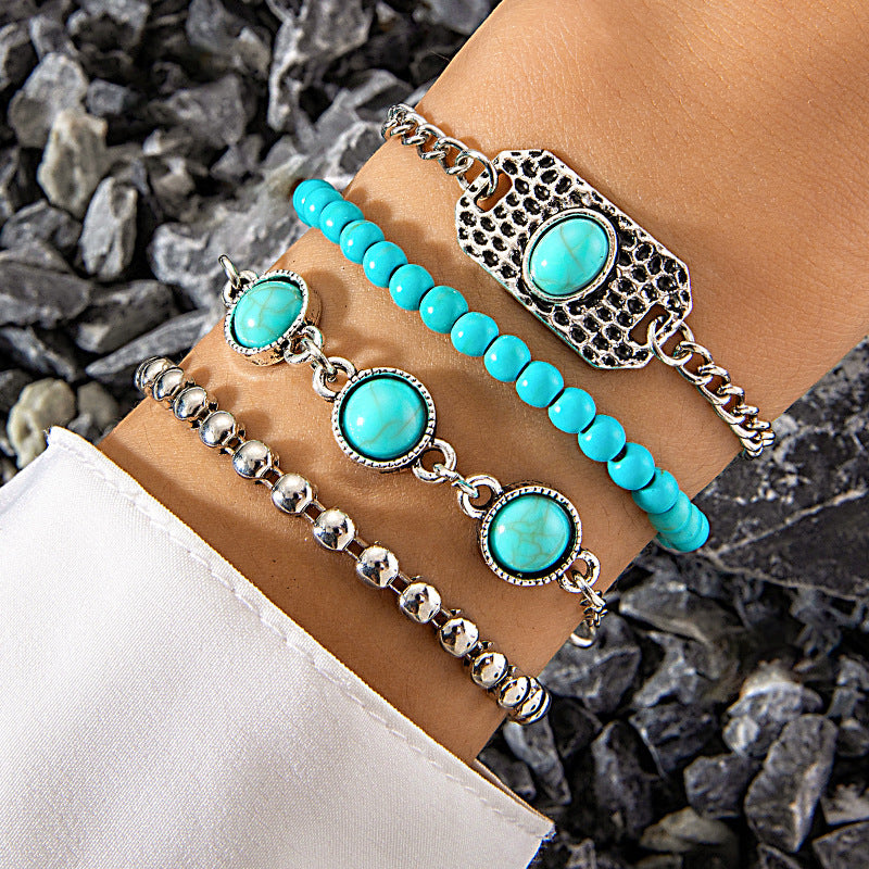 Turquoise and silver bracelet stack set of 4, view 3
