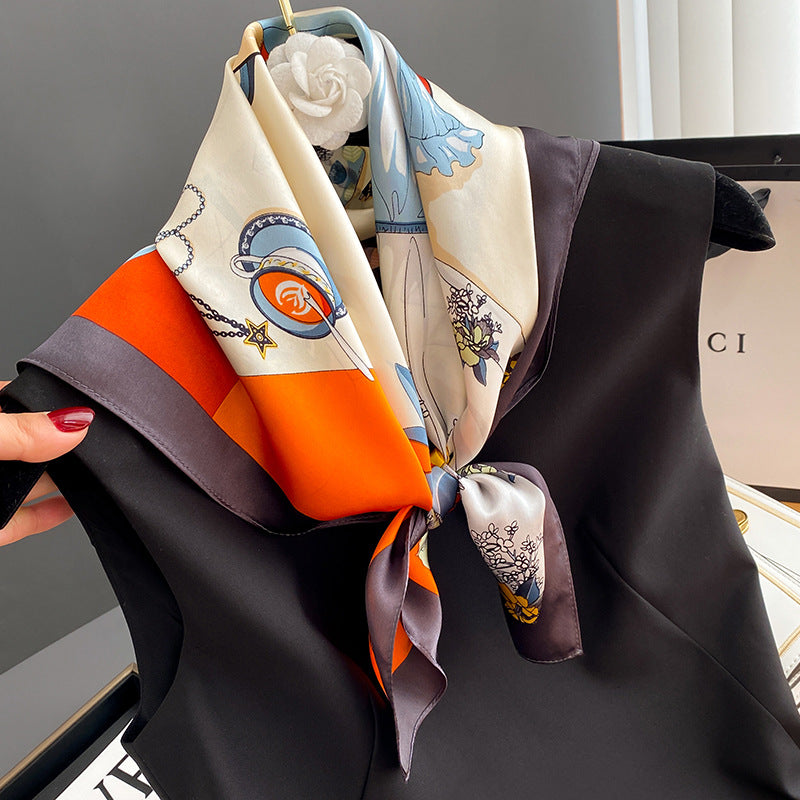 Vintage print satin square scarf, view 7