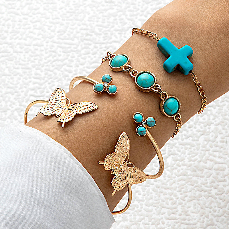 Turquoise and silver bracelet stack set of 4, view 5