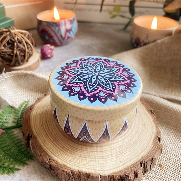 Vintage paisley tin soy candle with dried flowers, view 5
