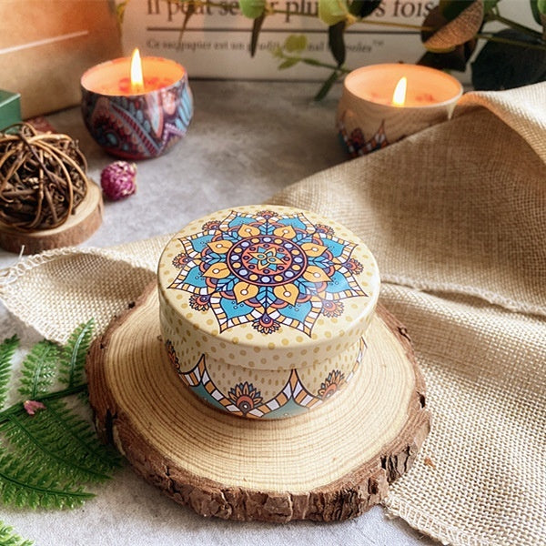 Vintage paisley tin soy candle with dried flowers, view 11