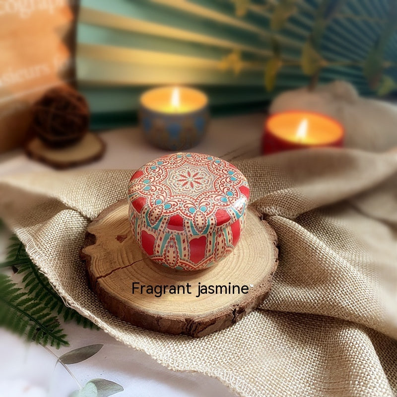 Vintage paisley tin soy candle with dried flowers, view 3