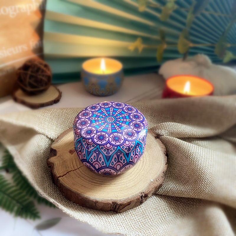 Vintage paisley tin soy candle with dried flowers, view 14