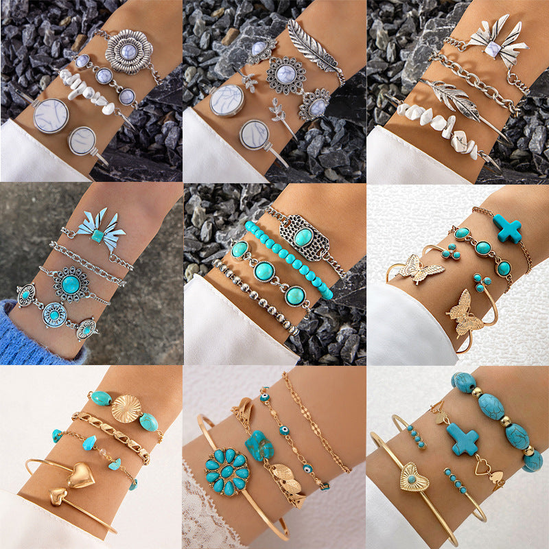 Turquoise and silver bracelet stack set of 4, view 8