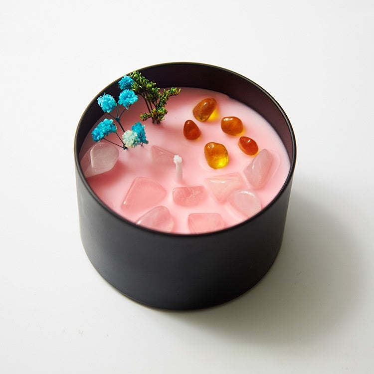Boho dried flower tin candle with bohemian print, view 14