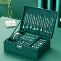 Vintage velvet jewelry box with lock and double layer organizer, view 4