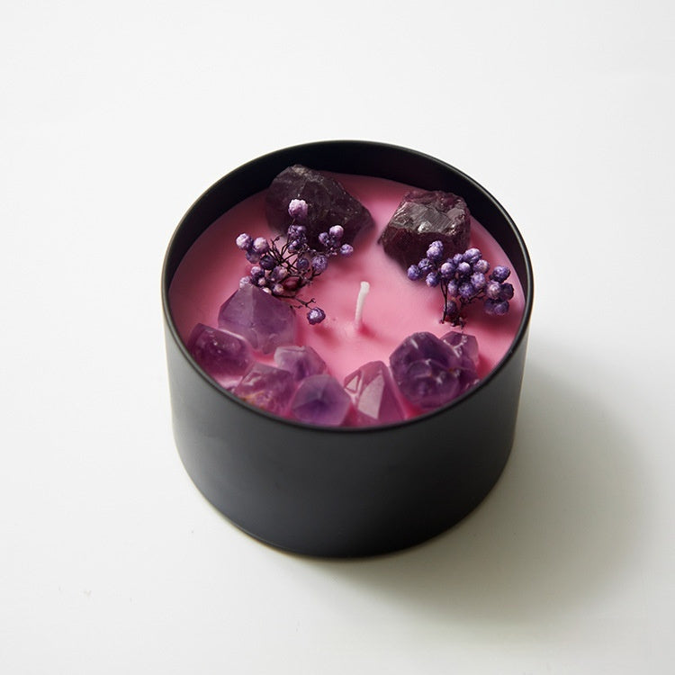 Boho dried flower tin candle with bohemian print, view 9
