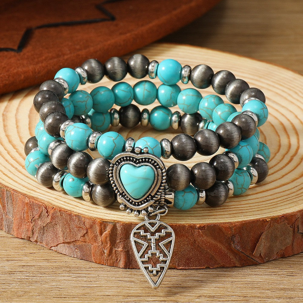 Turquoise concho charm beaded bracelet stack, view 13