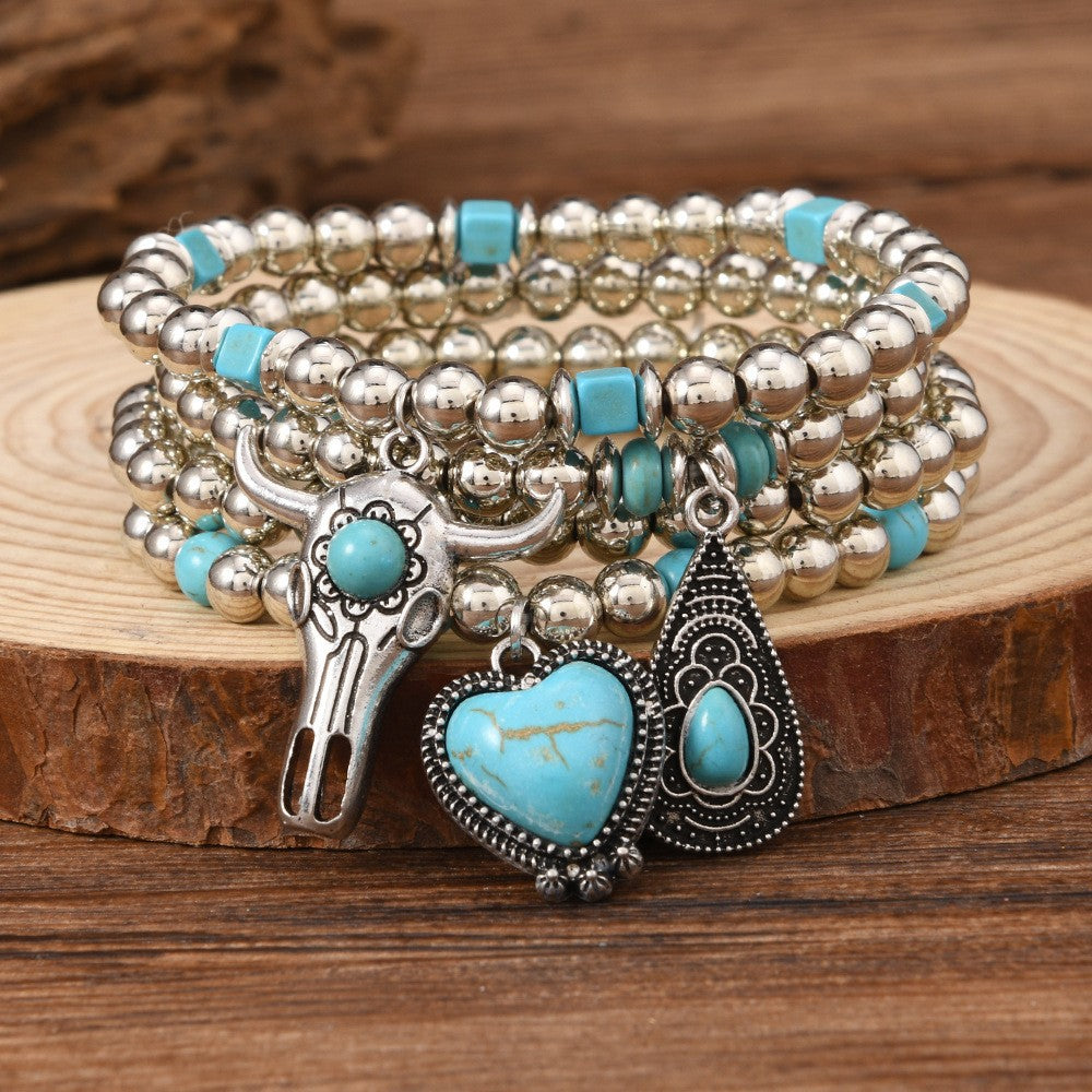 Turquoise concho charm beaded bracelet stack, view 8