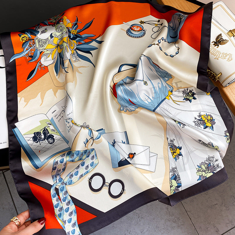 Vintage print satin square scarf, view 4