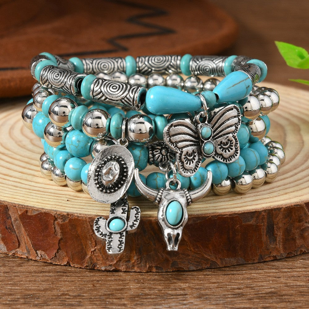 Turquoise concho charm beaded bracelet stack, view 14