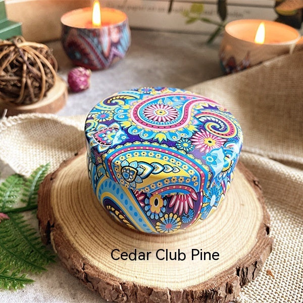 Vintage paisley tin soy candle with dried flowers, view 8