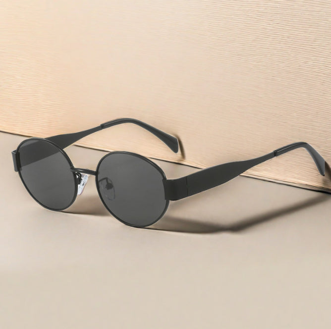 Vintage oval metal sunglasses for women, view 8