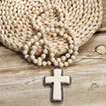 Long turquoise bead cross pendant necklace, view 3