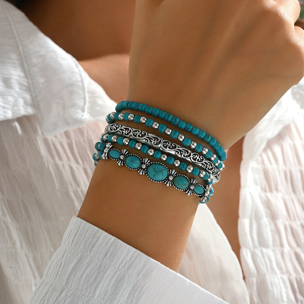 Layered turquoise beaded stretch bracelet set by Turquoise Vintage