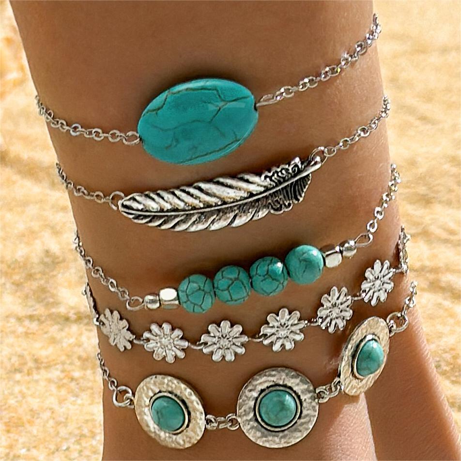 Turquoise and silver bracelet stack set of 4, view 10