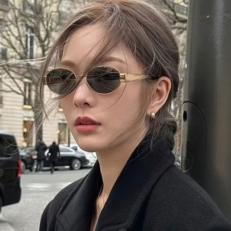Vintage oval metal sunglasses for women, view 10
