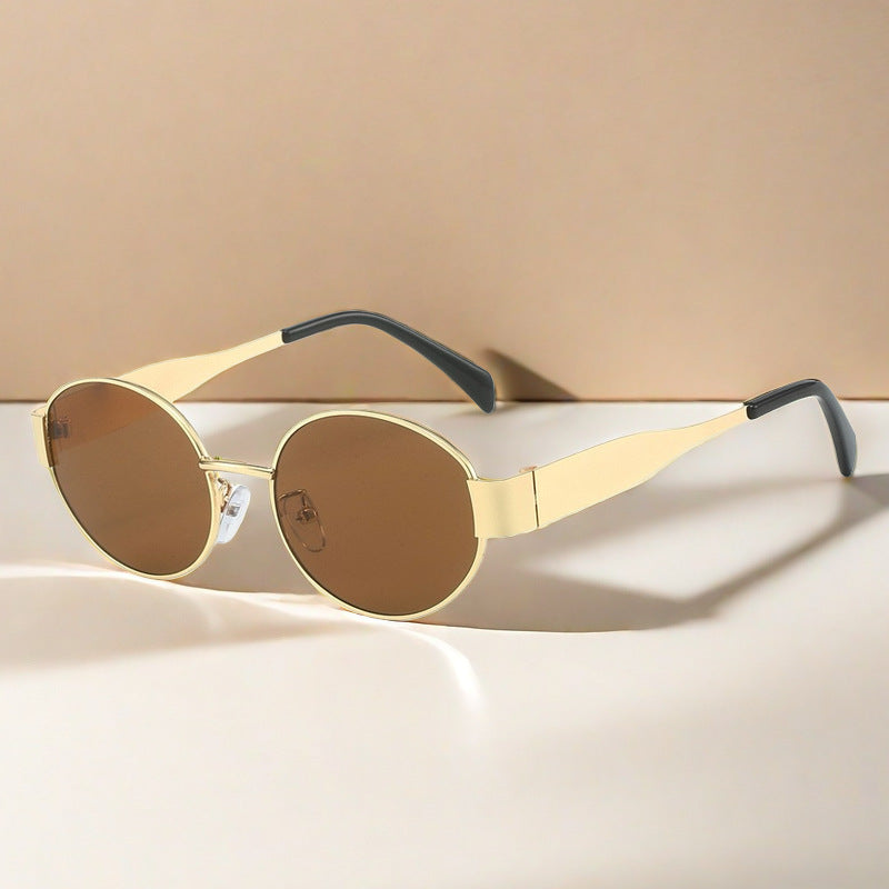 Vintage oval metal sunglasses for women, view 6
