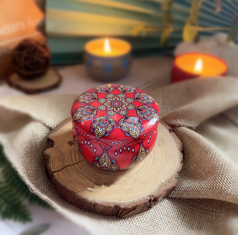 Vintage paisley tin soy candle with dried flowers, view 13