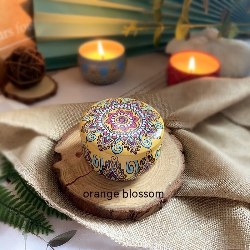 Vintage paisley tin soy candle with dried flowers, view 9