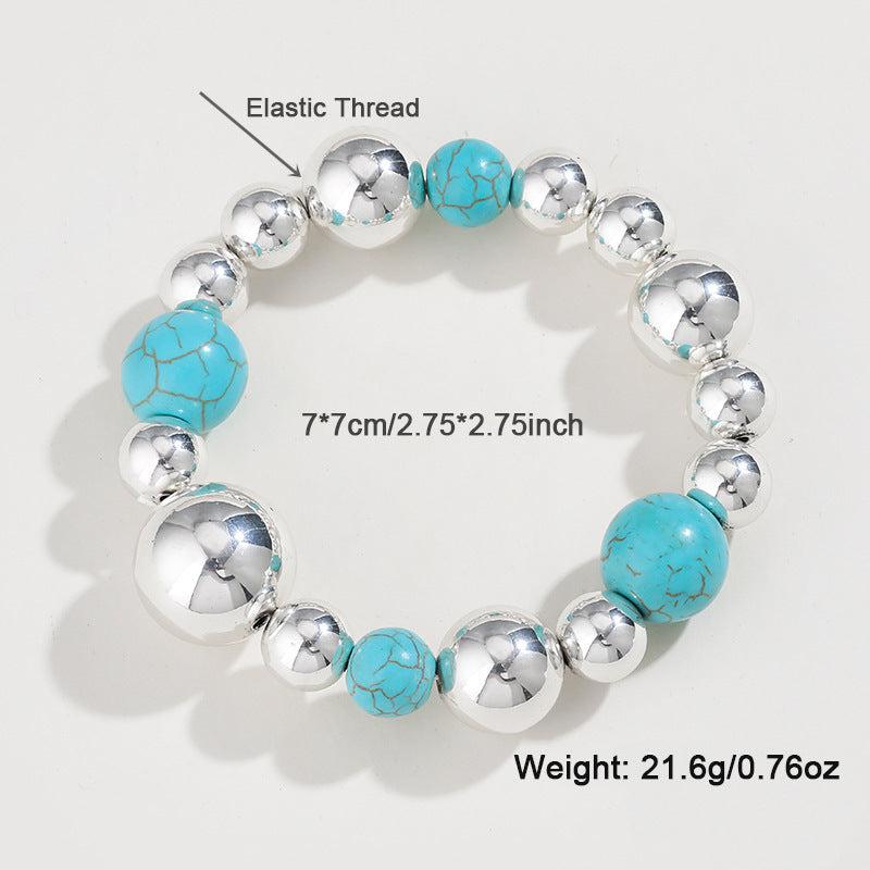Chunky turquoise and silver bead necklace and bracelet, view 3
