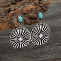Western concho turquoise earrings in vintage silver, view 4