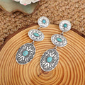 Squash blossom style turquoise long drop earrings, view 8