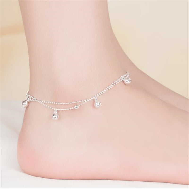 Silver bell layered boho anklet by Turquoise Vintage